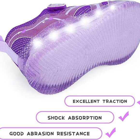 Toddler Running Sneakers LED Purple Flashing Lightweight Breathable Kids Size 8 - Picture 3 of 6